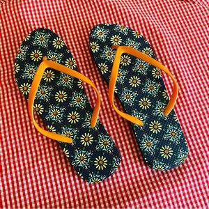 Floral Blue and Orange Flip Flops